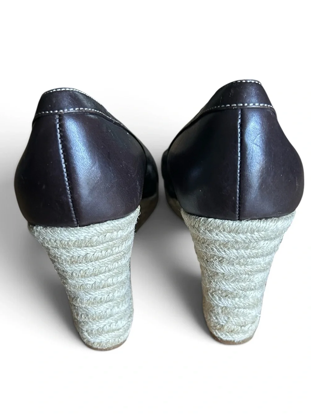 Ann Taylor LOFT Women’s Brown Leather Espadrille Wedge Peep-Toe Heel- Size 7